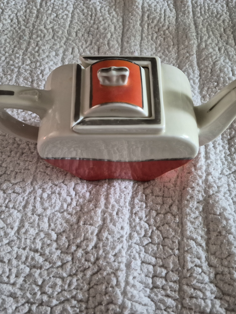 1933 Fraunfelter China Ohio Art Deco Teapot Orange & Silver
